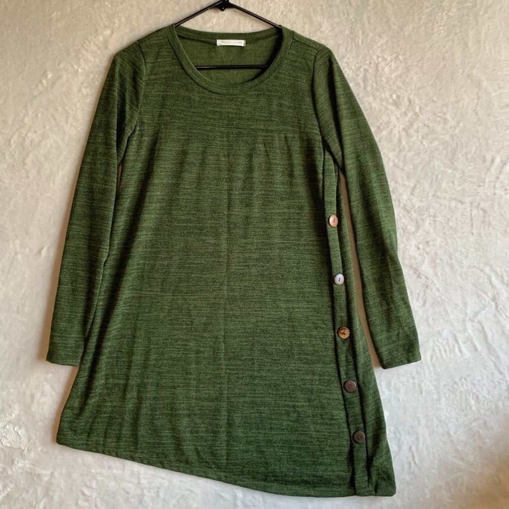REB. & J. Womens Summer Dress Medium Olive Boho Crew Neck Dress